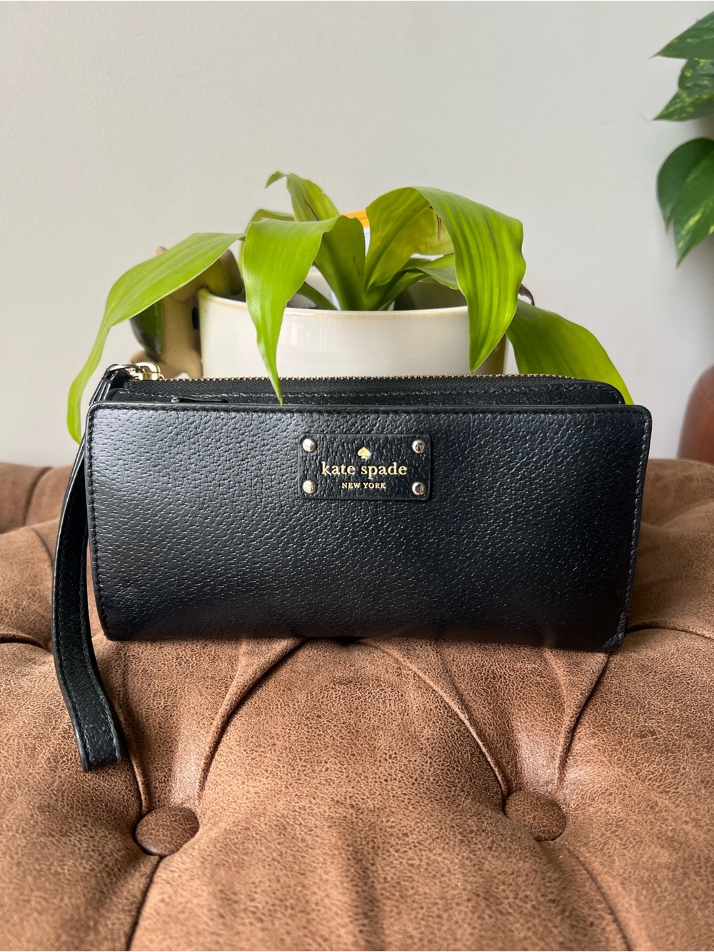 Kate Spade Black Leather Wristlet Wallet
